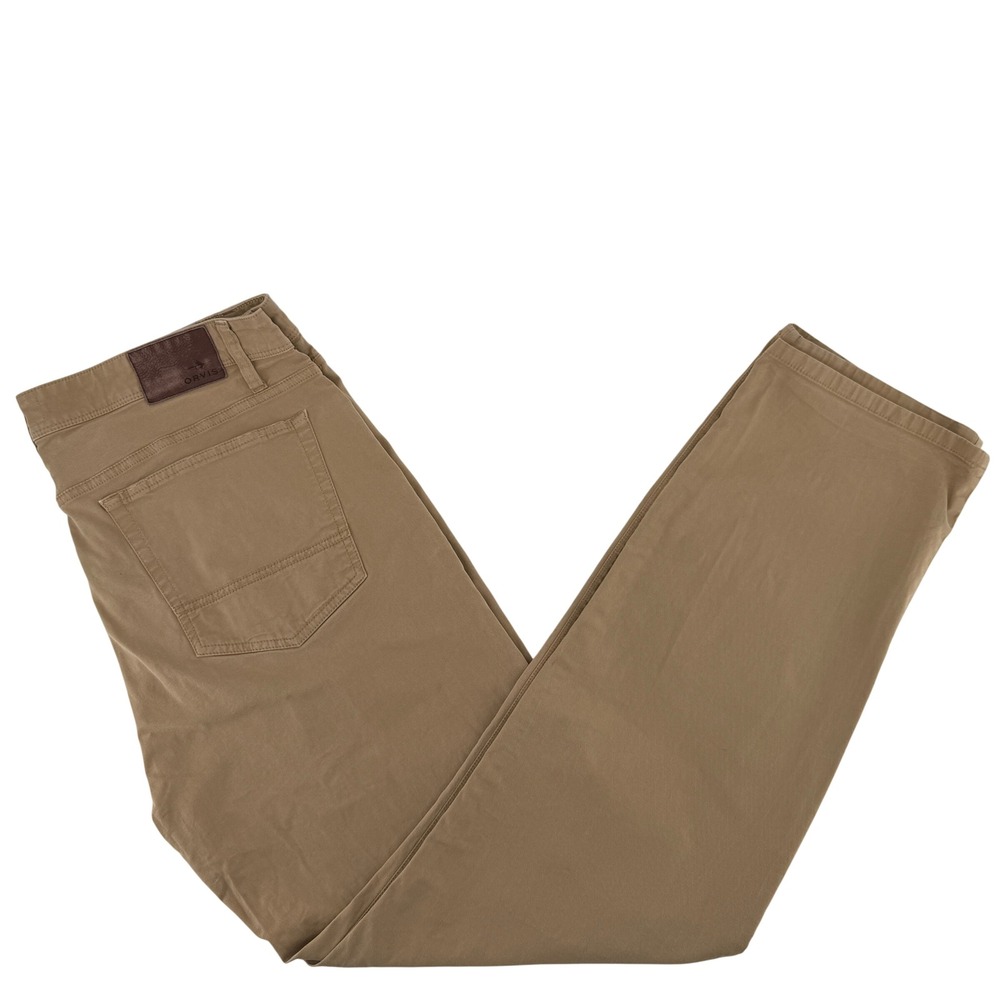 Orvis Five Pocket Pants Mens 38x32 Tan Khaki Stretch Cotton Chino Trousers